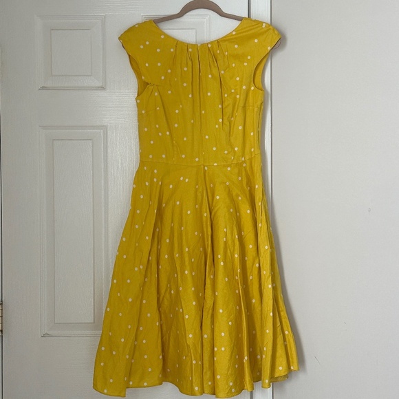 Boden Yellow Polka Dot Swishy Dress Full Skirt Cap Sleeve Tall Size 6 Long L - Picture 1 of 11